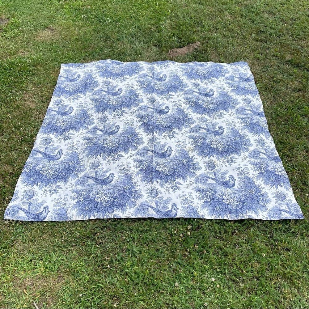 Tessitura Toscana Telerie Italy Cotton Square Tablecloth & 3 Napkins Blue White
